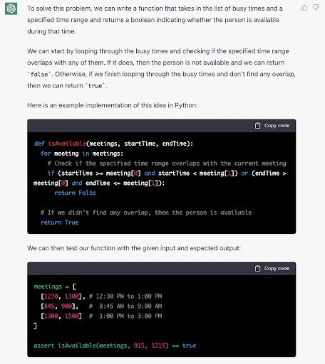 Screenshot of ChatGPT response to automated coding question providing a functional solution in Python